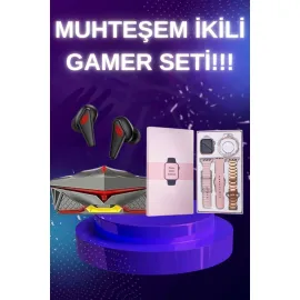 Yeni Nesil Pembe Dokunmatik Ekran Akıllı Saat Ve Oyuncu Kulaklığı Kablosuz Bluetooth Kulaklık