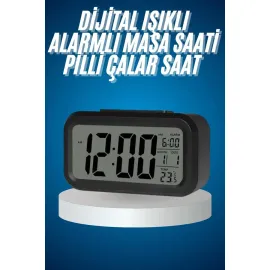 Işıklı Dereceli Masa Ofis Saati Alarmlı Termometre Takvim Çalar Saat