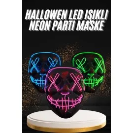 Hallowen Parti Maskesi Neon Led Işıklı Maske 3 Modlu Cadılar Bayramı Maskesi