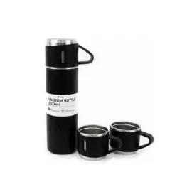 Termos Paslanmaz Çelik Termos Siyah Renk 3 Bardaklı Termos Seti
