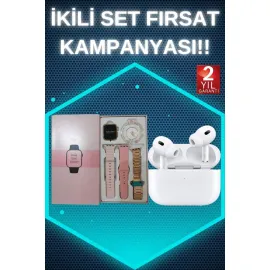 3 Kordonlu Pembe Amoled Ekran Akıllı Saat ve Yeni Nesil Pro Kablosuz Bluetooth Kulaklık ANC/ENC