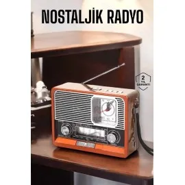 Ahşap Görünümlü Retro Bluetooth Radyo Usb,aux Ve Sd Kart Girişli