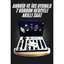 7 Kordonlu Akıllı Saat Siyah Kasa Dokunmatik Ekran Uyku Ve Sağlık Takibi