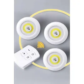 Led Lamba 3'lü Uzaktan Kumandalı Yapışkanlı Beyaz Işık