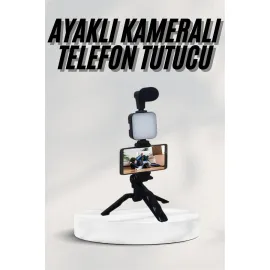 Telefon Tutucu Led Işıklı Kumandalı Mikrofon Telefon Vlog Video Kayıt