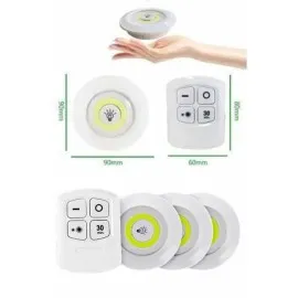 Yapışkanlı 3'lü Spot Led Işık Lamba Montajsız Pilli Uzaktan Kumandalı