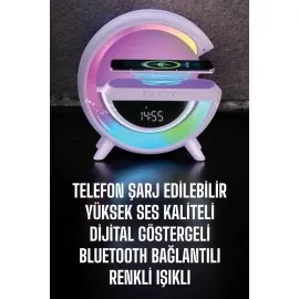 Bluetooth Hoparlör 15W Kablosuz Hızlı Şarj LED Gece Lambası