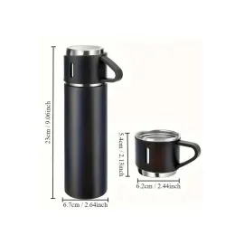 Termos Seti 3'lü Bardak Seti Isı Dayanıklı Siyah Paslanmaz Çelik Vakumlu