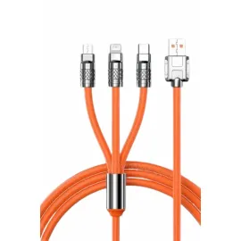 120W Silikon Metal Uçlu LED Işıklı 3 In1 Şarj Kablosu 1.2m