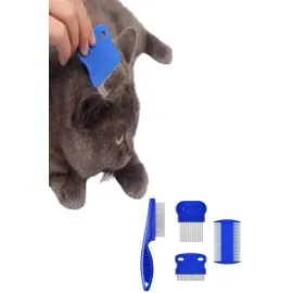4'lü Bit Pire Tarağı Set Kedi Köpek Evcil Hayvan Tüy Toplayıcı Mavi