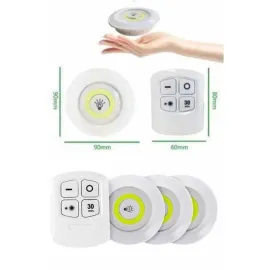 Yapışkanlı 3'lü Spot Led Işık Lamba Montajsız Pilli Uzaktan Kumandalı