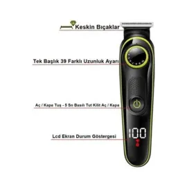 Unısex Çok Fonksiyonlu Bakım Seti Led Göstergeli Tıraş Makinesi Saç Sakal Vücut