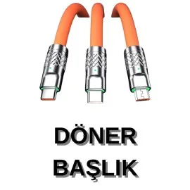 3 İn 1 Süper Hızlı Şarj Kablosu Android Ve İos Uyumlu Silikon Şarj Kablosu