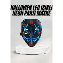 Led Işıklı Neon Maske Cadılar Bayramı Maskesi Korkunç Korku Maskesi