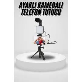 Akıllı Telefon Vlog Kiti Tripod Mini Mikrofonlu Telefon Tutucu