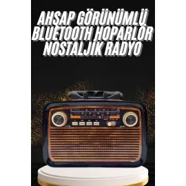 Nostaljik Görünümlü Ahşap Radyo Tf Sd Usb Girişli Led Fener Işıklı