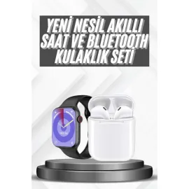 Akıllı Saat Gümüş Kasa Bluetooth Kulaklık Hediyeli Çok Fonksiyonlu İkili Set