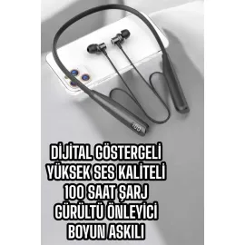 Dijital Göstergeli Kulak İçi Kablosuz Bluetooth Kulaklık Boyun Bantlı