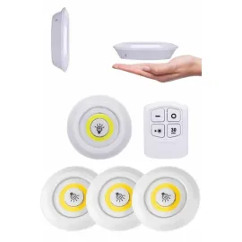 Yapışkanlı 3'lü Spot Led Işık Lamba Montajsız Pilli Uzaktan Kumandalı