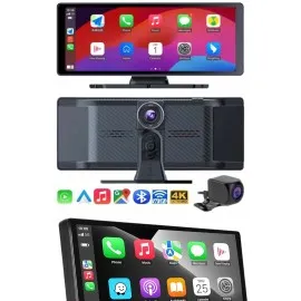 4K 10.2 İnç Çift Kameralı Araç Multimedya Ekranı Carplay Kablosuz Tüm Cihazlara Uyumlu
