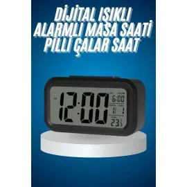 Işıklı Dereceli Masa Ofis Saati Alarmlı Termometre Takvim Çalar Saat