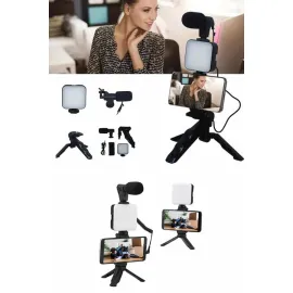 Telefon Tutucu Mikrofonlu Işıklı Youtuber Video Kayıt