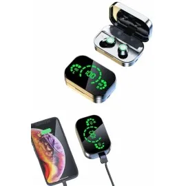 Kablosuz Bluetooth Kulaklık Çift Telefon Destekli Powerbankli Dijital Göstergeli