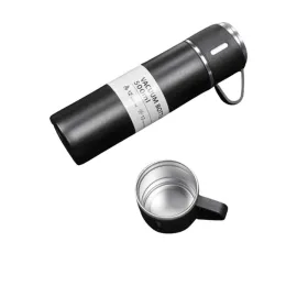 Termos Seti 3'lü Bardak Seti Isı Dayanıklı Siyah Paslanmaz Çelik Vakumlu