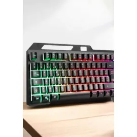 Led Işıklı Oyuncu Klavye Usb Girişli RGB Işıklı Q Klavye Mouse Hediyeli