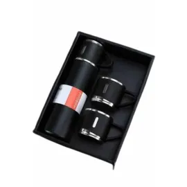 Termos Seti Paslanmaz Çelik 3 Bardaklı Vakumlu Termos Set 500 Ml 12 Saate Kadar Isı Koruma