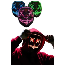 Led Işıklı Neon Maske Cadılar Bayramı Maskesi Korkunç Korku Maskesi
