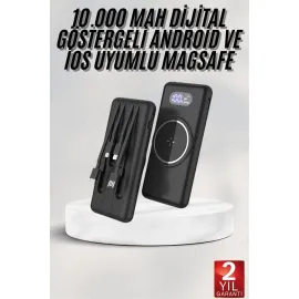 Wireless Powerbank 10000 Mah LED Ekranlı Dahili Kablolu Hızlı Şarj