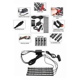 Araç İçi Ayak Altı Led 12 Led Işık Sese Müziğe Duyarlı Rgb Işıklı Aydınlatma Seti