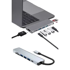 Usb Type-c Hub Dönüştürücü Çevirici Çoklayıcı Macbook Çevirici 8 Portlu