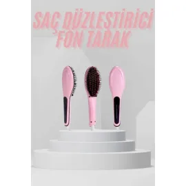 Elektrikli Saç Düzleştirici Tarak Saç Düzleştirici Fırça Sıkı Dişli Pembe