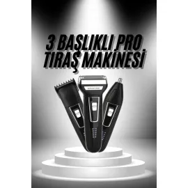 3'lü Set Saç Sakal Kesme Traş Makinesi Burun Kılı Alma Tıraş Makinesi