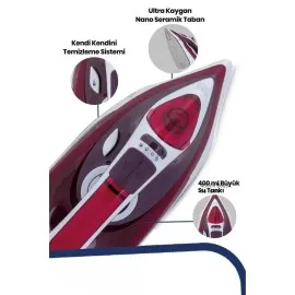 Buharlı Ütü 2200 Watt Seramik Tabanlı Taşınabilir Kablolu Ütü