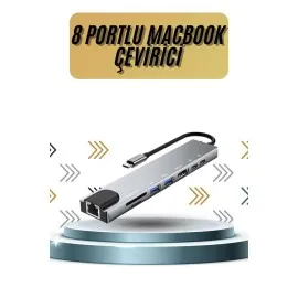 8 Portlu Macbook Çevirici Type C Hub  Sd Tf Usb Çoğaltıcı Ethernet