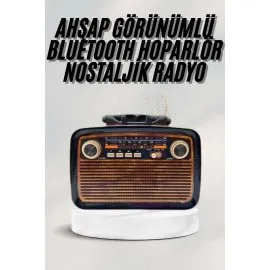 Bluetooth Hoparlör Ahşap Renk Vintage Işıklı Nostaljik Radyo Fm Ahşap Görünümlü