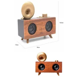 Bluetooth Nostalji Speaker Radyo Gramofon Ahşap Renk Vintage