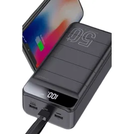 Taşınabilir Powerbank 50.000 mAh 4 Girişli Hızlı Şarj Led Göstergeli Fenerli Şarj