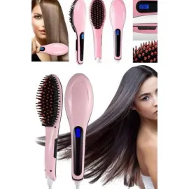 Elektrikli Saç Düzleştirici Tarak Saç Düzleştirici Fırça Sıkı Dişli Pembe