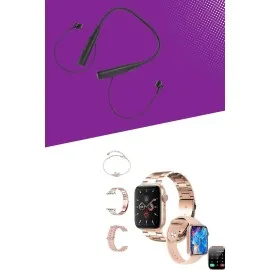 Kablolu Bluetooth Kulaklık Ve Kadınlara Özel Bileklik Hediyeli Yeni Nesil Akıllı Saat 3 Kordonlu