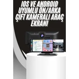 4K 10.2 İnç Çift Kameralı Araç Multimedya Ekranı Carplay Kablosuz Tüm Cihazlara Uyumlu