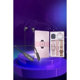 Kablolu Bluetooth Kulaklık Ve Kadınlara Özel Bileklik Hediyeli Yeni Nesil Akıllı Saat 3 Kordonlu