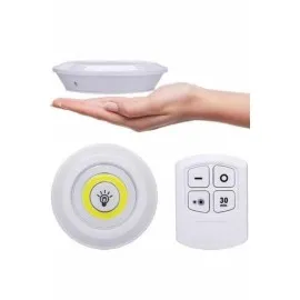 Yapışkanlı 3'lü Spot Led Işık Lamba Montajsız Pilli Uzaktan Kumandalı
