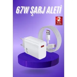 Beyaz Ultra Plus Hızlı Şarj Seti Şarj Adaptörü Ve Kablosu 67W
