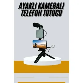 Tripod Telefon Tutucu Kumandalı Mikrofon Led Işık Vlog Video Kayıt