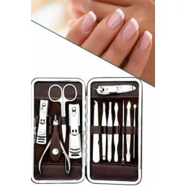 12 Parça Manikür Pedikür Seti Özel Deri Çanta El Ayak Bakımı Akne ve Sivilce Temizleme
