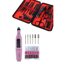 Elektrikli Manikür Pedikür Seti İkili Set 17 Parça Tırnak Bakımı Nasır Temizleme Tırnak Şekillendirme